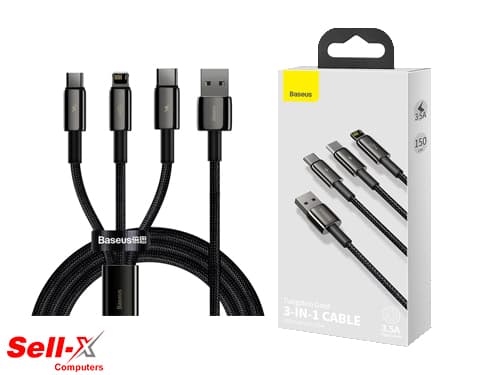 BASEUS TUNGSTEN GOLD 3 IN1 USB – Lightning, Type C, Micro Cable