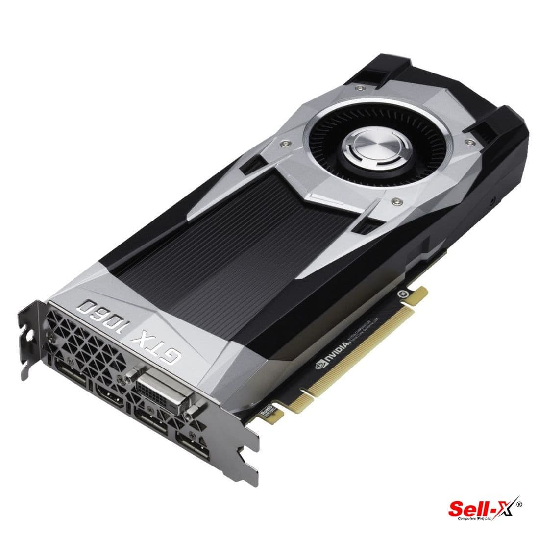 NVIDIA GeForce GTX 1060 6GB graphics card, three-quarter front view (Founders Edition design)