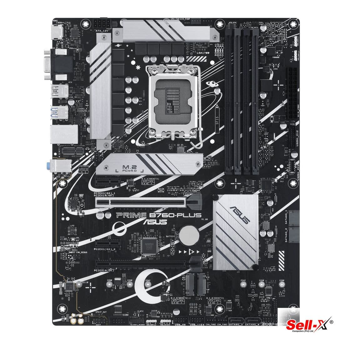 ASUS PRIME B760-PLUS ATX motherboard, front view