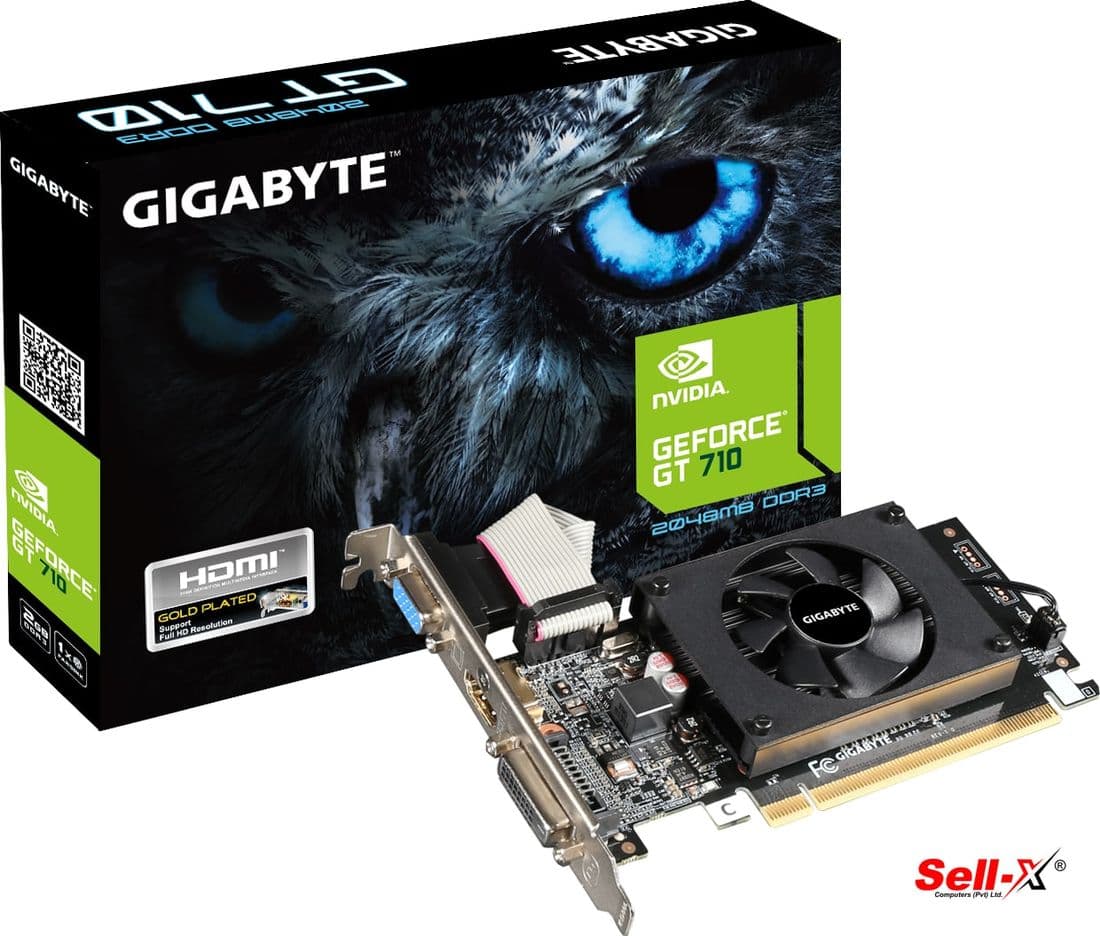 NVIDIA GeForce GT 710 2GB low-profile graphics card (Gigabyte shown)