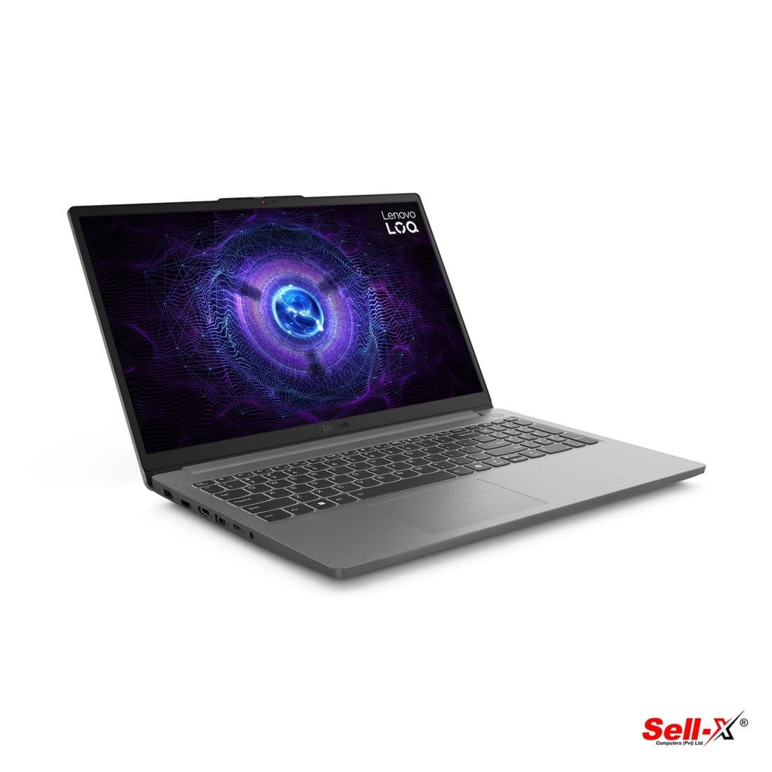 Lenovo LOQ Essential 15IAX9E laptop, front angled view, Luna Grey