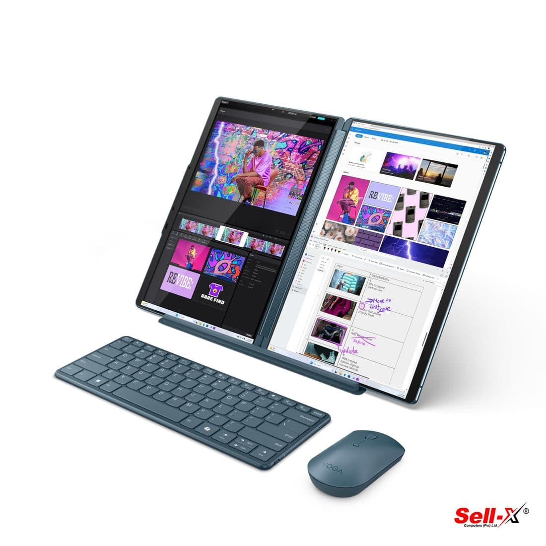 Lenovo Yoga Book 9 13IMU9 dual 13.3-inch OLED screens with detachable keyboard and mouse, Tidal Teal