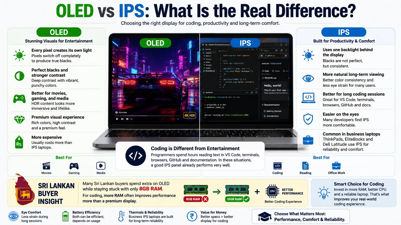 OLED vs IPS Laptop Displays: Is It Worth Paying Extra for Coding?
